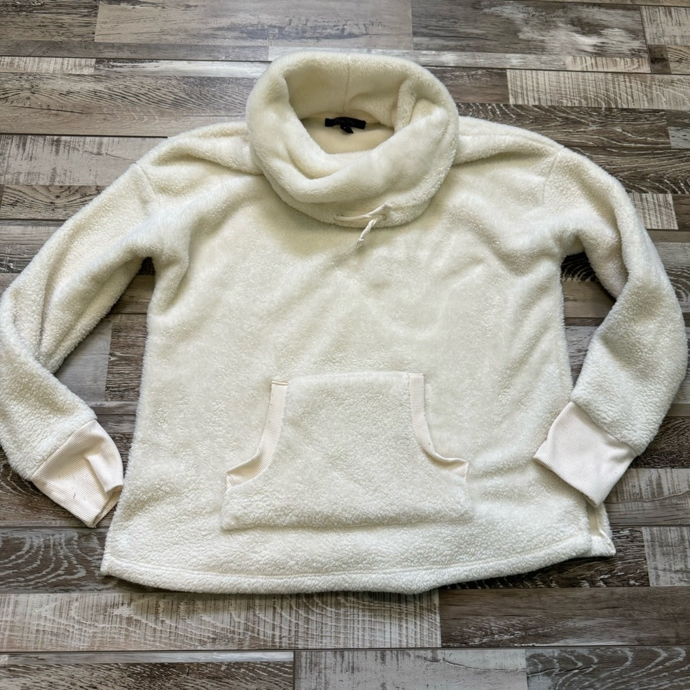 Olivia Sky Fuzzy Plush Cowl Neck Pullover in Cream Medium